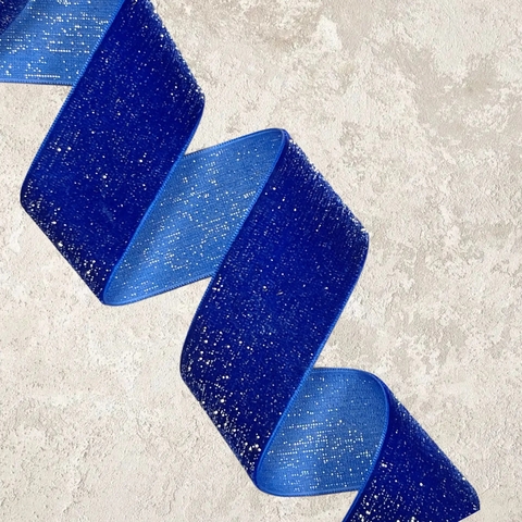 Лента бархатная с люрексом 3,8 см синий(1метр)