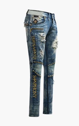The Saints Sinphony | Джинсы мужские WORDS EMBROIDERY JEAN MEDUIM BLUE WASH TSG434 перед