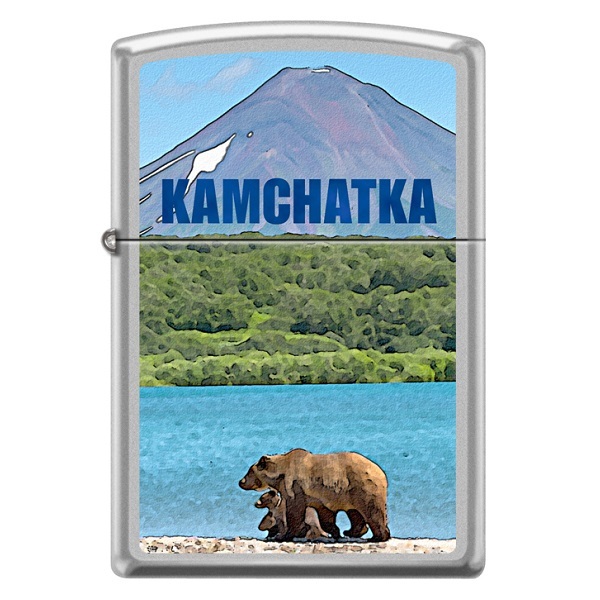  Зажигалку Zippo Камчатка с покрытием Satin Chrome  в .