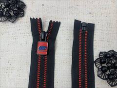 Молния спираль потайная, Т5, 80 см, чёрный с красным