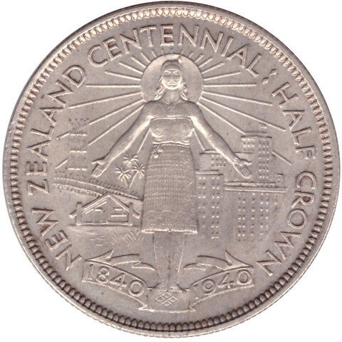 1/2 кроны 1940 год. Новая Зеландия (Георг VI). 100 лет договору Вайтанги AU. Серебро