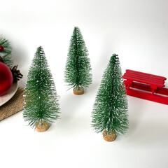 Елка миниатюрная на спиле, декор новогодний, рождественский, высота 12 см, набор 3 штуки