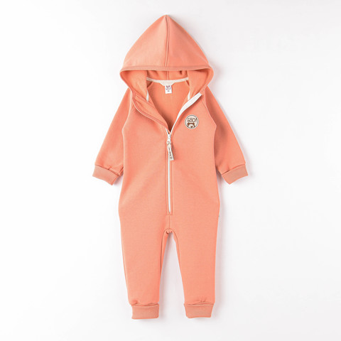 Warm hooded jumpsuit with flap - Coral