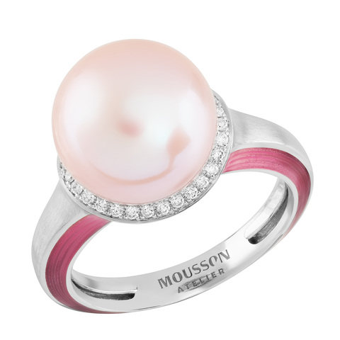 Кольцо с Розовым Жемчугом и Бриллиантами, Эмаль, R0143-4/1