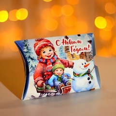 Коробка подарочная новогодняя складная "На санях" 11 х 8 х 2 см.