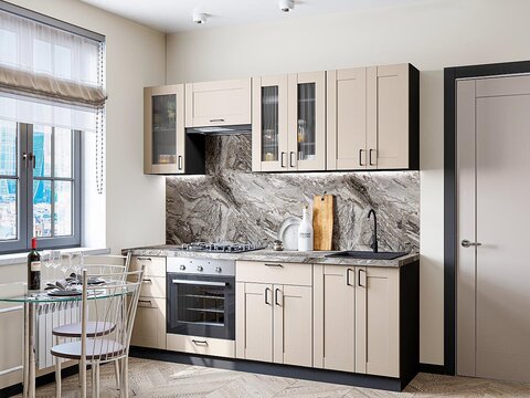 Прямая модульная кухня Лофт-01 Cream Silk - Graphite 2140*2200*600