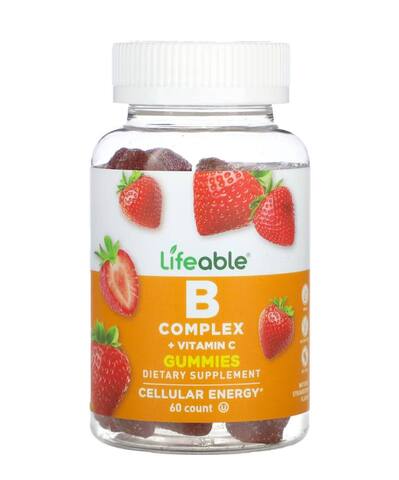 Lifeable B Complex + витамин C в жевательных таблетках, натуральная клубника, 60 жевательных таблеток