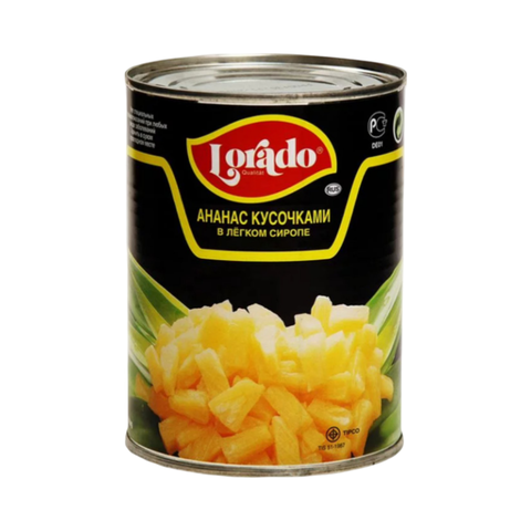 Ананасы LORADO кусочки в легком сиропе 580мл