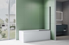 Aquatek AQ.BSRC.080.1BL AQ.BSRC.080.1BL Шторка на ванну, одноэлементная, поворотная 800X1500 профиль черный, стекло прозрачное 6мм, угол круглый фото