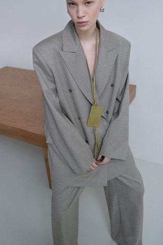 Жакет двубортный из шерсти Стелла Маккартни серо-бежевый