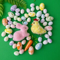 Пасхальный набор, Яйца + морковка + зайка + курочка., праздничный декор, набор более 50 предметов.