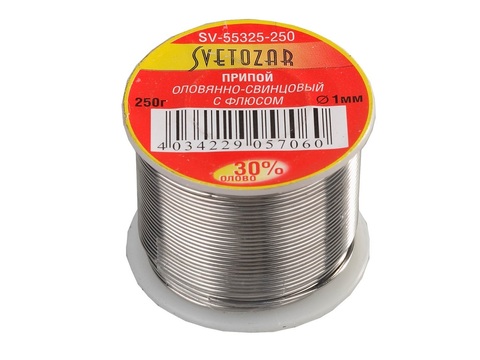 СВЕТОЗАР ПОС 30, 1 мм, 250 г, трубка с флюсом, катушка, припой (SV-55325-250)
