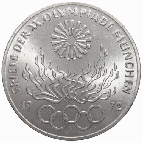 10 марок 1972 (J) XX летние Олимпийские игры в Мюнхене, ФРГ (Олимпийский огонь). UNC