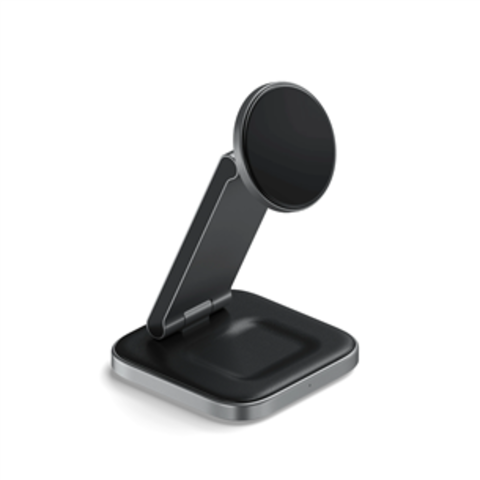 Беспроводная зарядка Satechi Qi2 3-в-1 Foldable Wireless Charging Stand складная с адаптером, серый космос