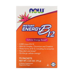 Now Foods, мгновенный прилив энергии B12, 2000 мкг, 75 пакетиков по 1 г