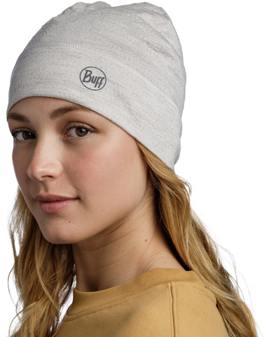 Тонкая шерстяная шапка Buff Merino Lightweight Hat Solid Cloud фото 1