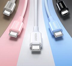Кабель  UGREEN L501 (65247) 60W USB-C to USB-C PD Fast Charging Braided Cable 3A Max, 2м, голубой