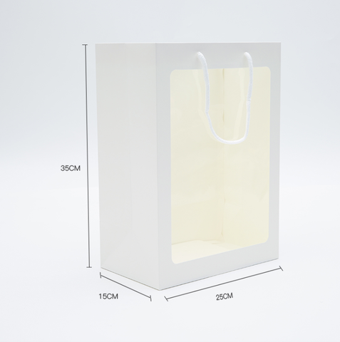Пакет подарочный M вертикальный с окном, Белый 25*35*15 см (Д*В*Ш)