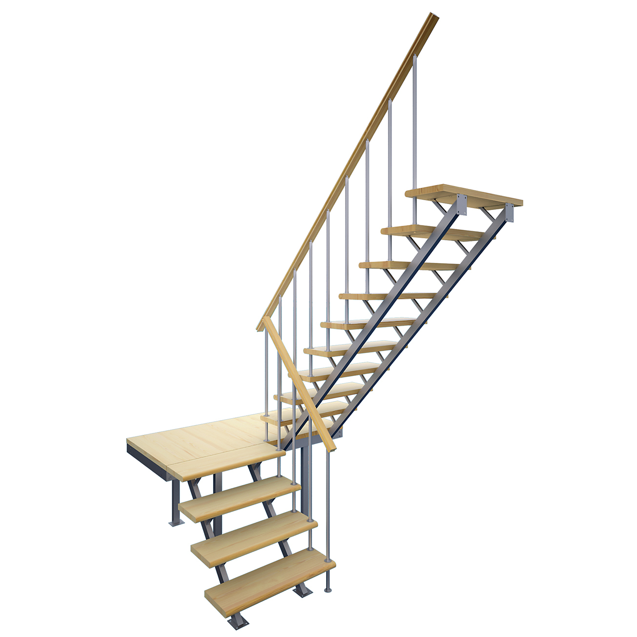 Модульная лестница статус с поворотом 90 градусов с площадкой