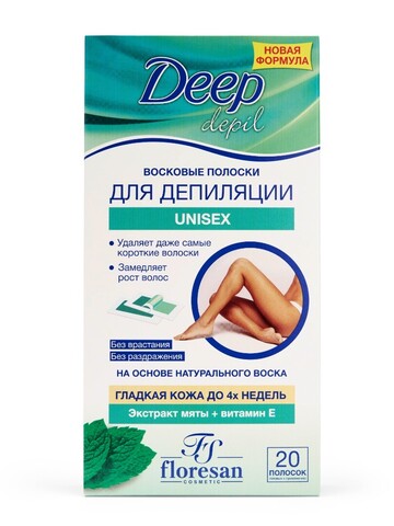 Floresan DEEP DEPIL Восковые полоски для депиляции в области бикини Unisex с мятой 20шт
