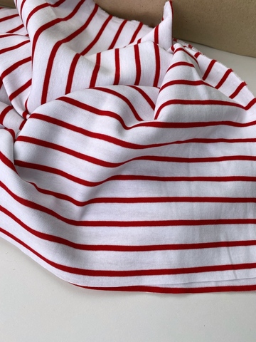 Отрез 0,35м Трикотаж Breton stripes, Белый с красным