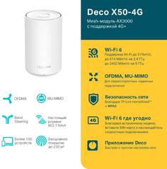TP-Link Deco X50-4G - Маршрутизатор 4G+ AX3000 Whole Home Mesh Wi-Fi 6 Router, Build-In 300Mbps 4G+ LTE Advanced Modem