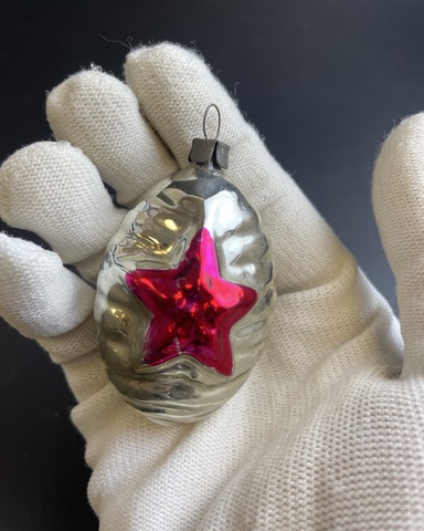Ёлочная игрушка "Серп и молот", эпоха Советского Союза, агитация, стекло, подвесная, винтаж СССР 1940-1980 гг