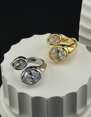 84542 - Кольцо разъемное ДВА КАМНЯ  в стилистике POISON DROP лимонная позолота/серебро