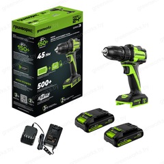 Дрель-шуруповерт Greenworks DD345K2 24V (27/45Нм) аккумуляторная, c АКБ 2×2 А/ч и ЗУ