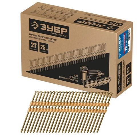 ЗУБР SN21 75 х 3.05 мм, реечные гвозди рифленые оцинкованные, 2500 шт (305393-75)
