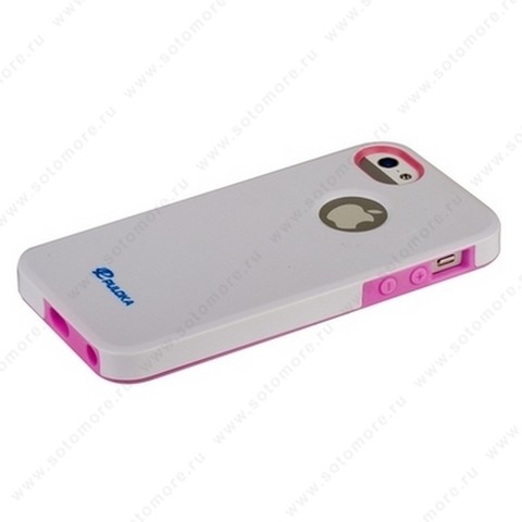 Накладка R PULOKA для iPhone SE/ 5s/ 5C/ 5 белая с цветным бампером розовым
