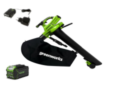 Аккумуляторный воздуходув пылесос Greenworks GD40BVK5, 2406907UG,40v, АКБ 5 А·ч и ЗУ