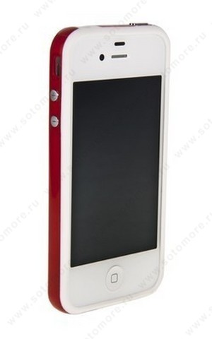 Бампер для iPhone 4s/ 4 белый с красной полосой