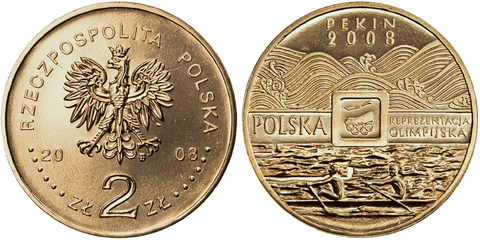 2 злотых Пекин 2008, XXIX Летние олимпийские игры (Спорт) 2008 год, Польша. UNC