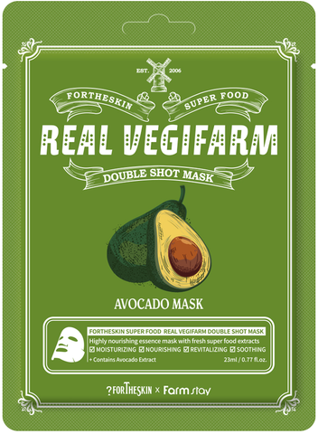 FORTHESKIN Тканевая маска для лица АВОКАДО SUPER FOOD REAL VEGIFARM DOUBLE SHOT MASK - Avocado Mask, 23 мл
