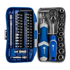 Набор бит и головок с трещоткой КОБАЛЬТ 39 пр.,CR-V (24 биты, 9 головок, трещотка, отв.рук., 2 удл., шарнир, держ.бит) (915-083)