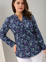 Блузка БЛ-22/синий-листьярозочка
