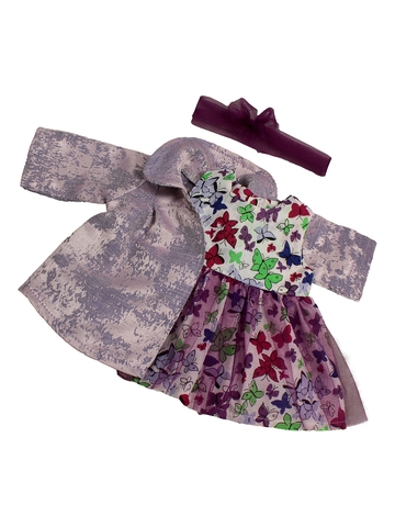 Комплект: Пальто и платье - Фиолетовый. Одежда для кукол, пупсов и мягких игрушек.