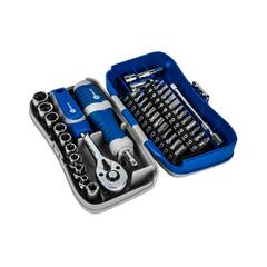 Набор бит и головок с трещоткой КОБАЛЬТ 39 пр.,CR-V (24 биты, 9 головок, трещотка, отв.рук., 2 удл., шарнир, держ.бит) (915-083)