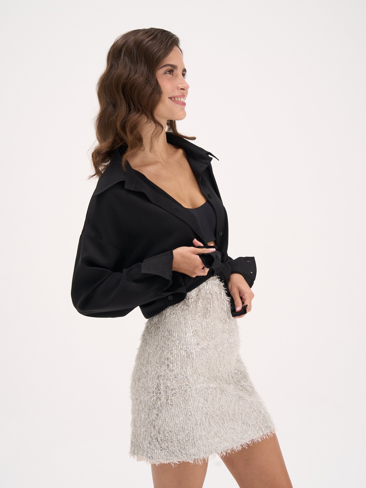 юбка мини с бахромой "серебро" женская  в интернет магазине