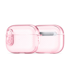 Чехол для наушников AirPods Pro 2, прозрачный розового цвета с карбоновой текстурой от Dux Ducis, серия PECK Series Case, в комплекте с карабином