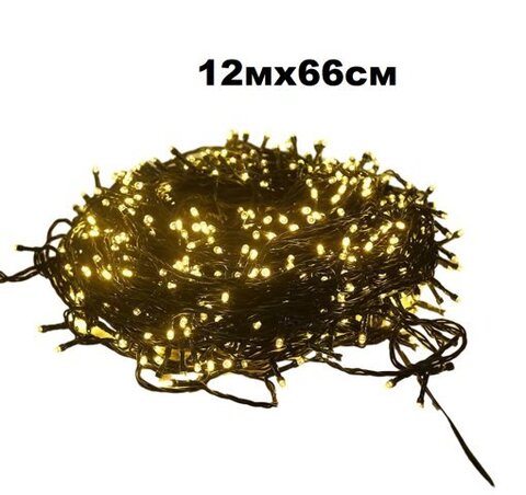 Бахрома мелкий диод черный провод (IP44) 12мх66см(255л),дл шнура 1.5м Теплый Белый + Теплый Белый Мерцание