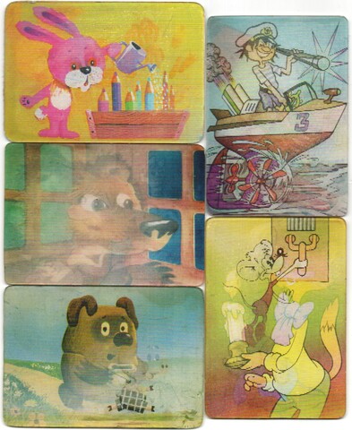№ 129 Набор из 5 переливных (стерео) Календариков . Мультфильмы СССР 1986 год.