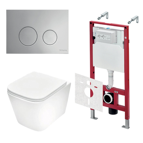 TECE K401111WCS TECEspring Base Комплект 4 в 1 инсталяция, панель смыва LT с круглыми кнопками, хром глянц., унитаз модель S