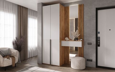 Марвэл Шкаф 2х. ств и тумба с зеркалом (Браш Вайт, Дуб Крафт)