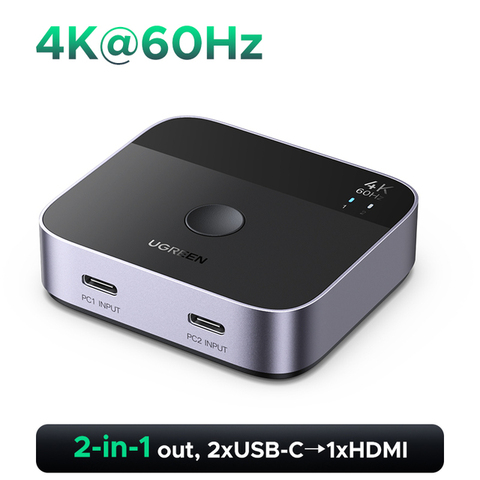 Переключатель  UGREEN AW503 (55452) USB-C+HDMI Switch 2 In 1 Out Up to 4K@60Hz, черный