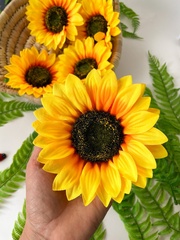 Подсолнух реалистичный, головы искусственные, диаметр 14 см., набор 5 шт.