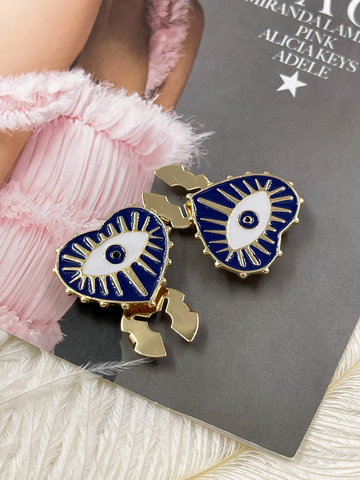 Накладка на пуговицу в форме сердца с глазом золотистая с синей эмалью