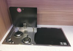 Газовая 2-х конфорочная плита с раковиной справа (12В, 775х365х150)