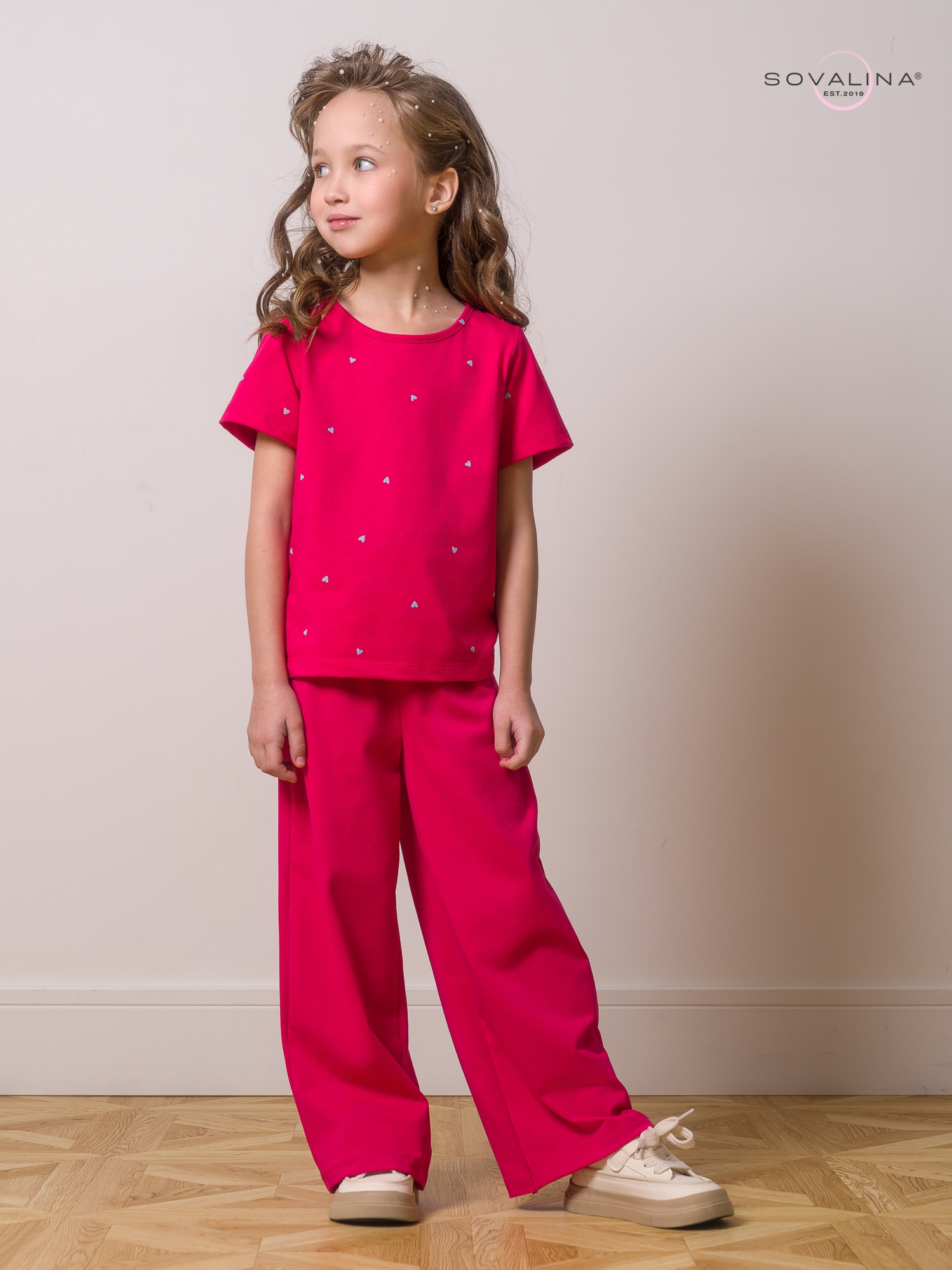Костюм Лето сердечки малина-маджента